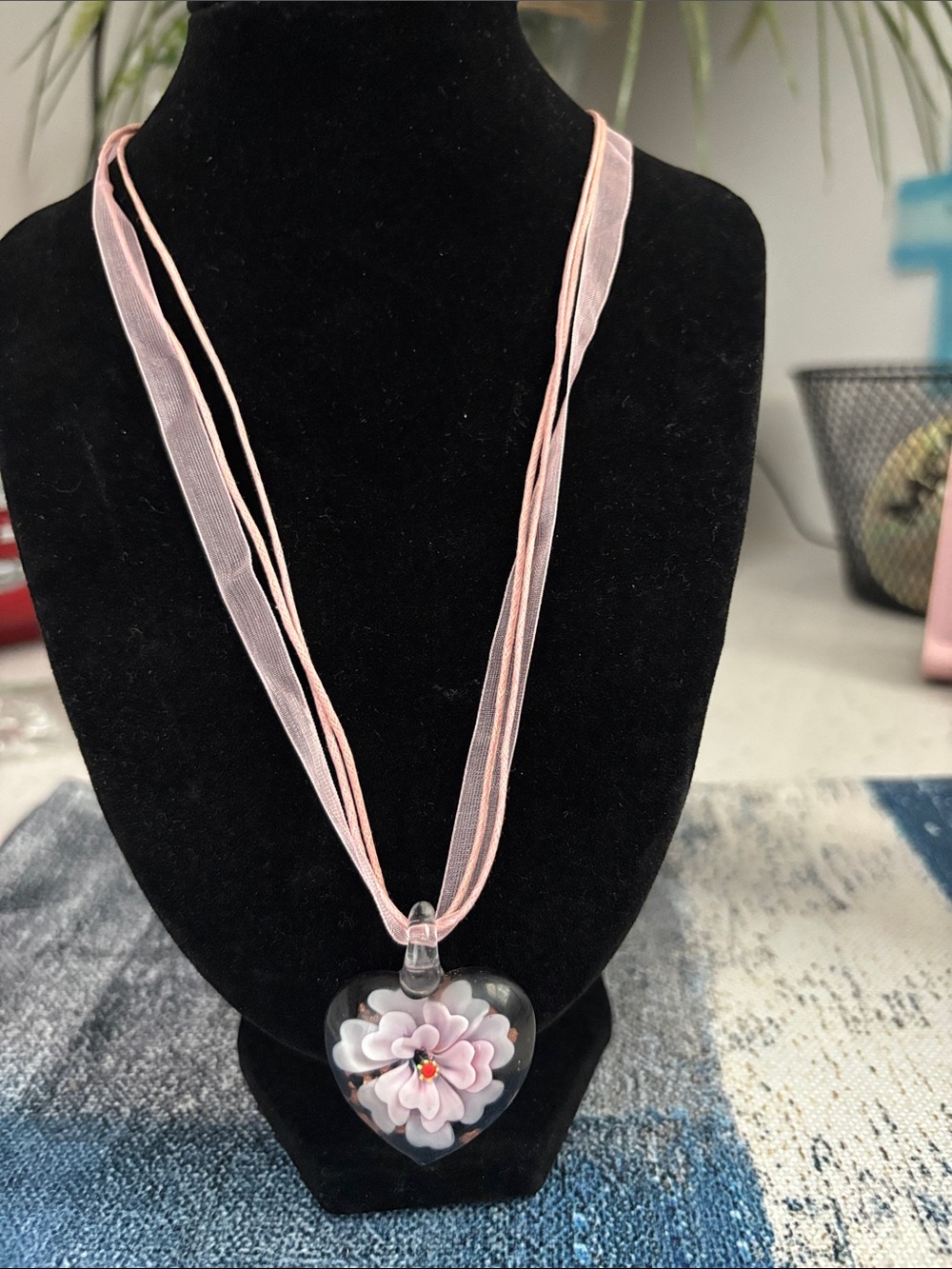 Pink Floral Heart Pendant Necklace - Women Jewelry